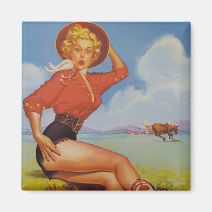 Cowgirl Vintag Button hoch Magnet