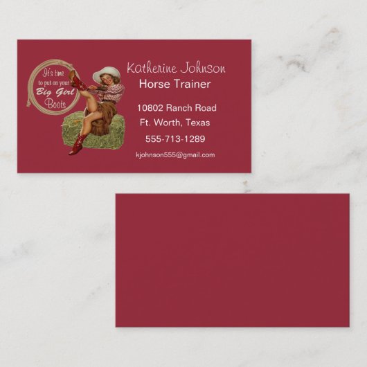 Cowgirl-Visitenkarte-Schablone Visitenkarte (Vorne/Hinten)
