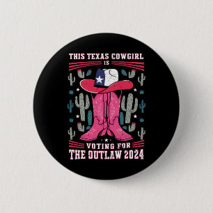 Cowgirl Voting for Outlaw Funny Pro Trump 2024 Wom Button