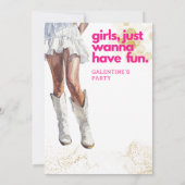 Cowgirl Watercolor Girls Galentines Party Einladung (Rückseite)