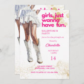 Cowgirl Watercolor Girls Galentines Party Einladung (Vorne/Hinten)