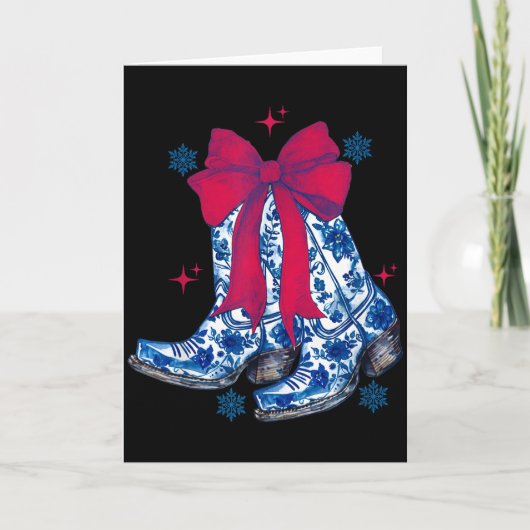 Cowgirl-Weihnachten Lustige Coquette-Bogen-Stiefel Karte (Vorderseite)