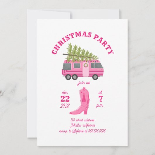 Cowgirl Weihnachten Party RV Camper Pink Einladung (Vorderseite)