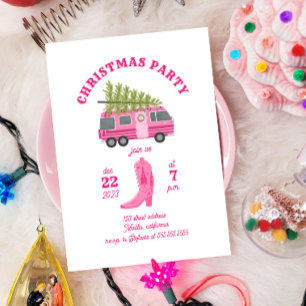 Cowgirl Weihnachten Party RV Camper Pink Einladung
