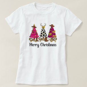 Cowgirl-Weihnachtsbäume Frohe Weihnachten  T-Shirt