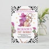 Cowgirl Western 1. Rodeo Geburtstagsparty Einladung (Stehend Vorderseite)