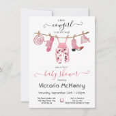 Cowgirl Western Baby Girl Clothesline Babydusche Einladung (Vorderseite)