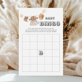 Cowgirl Western Baby Showroom Bingo Game Card