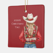 Cowgirl Western Blond Hair Christmas   Keramikornament (Links)