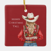 Cowgirl Western Blond Hair Christmas   Keramikornament (Vorderseite)