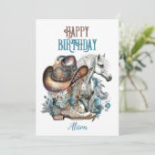 Cowgirl Western Blütenpferd Geburtstag (Stehend Vorderseite)