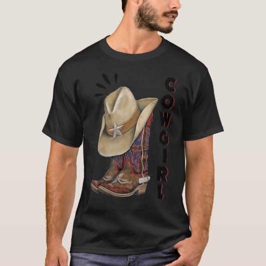 Cowgirl Western Boots Hat Spurs Girls Youth Child T-Shirt (Vorderseite)