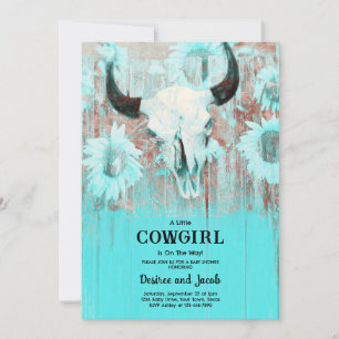 Cowgirl Western Country Florales Teal Babyshower-E Einladung