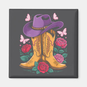 Cowgirl Western Cowboy Hut Stiefel Mit Rosen Land Magnet