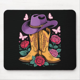 Cowgirl Western Cowboy Hut Stiefel Mit Rosen Land Mousepad