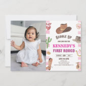 Cowgirl Western First Rodeo 1. Geburtstag Party Einladung (Vorderseite)