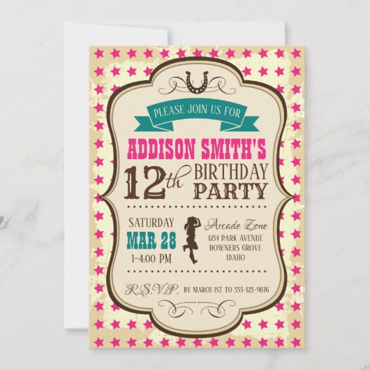 Cowgirl Western Geburtstag Einladung (Vorderseite)