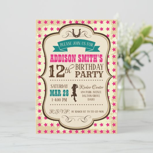 Cowgirl Western Geburtstag Einladung (Stehend Vorderseite)