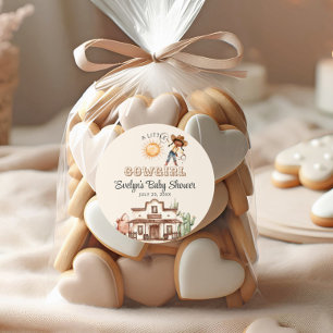 Cowgirl Western Girl Ranch Cactus Baby Shower Runder Aufkleber