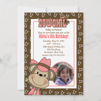 Cowgirl Western Monkey 12x18 *FOTO* Geburtstag Einladung