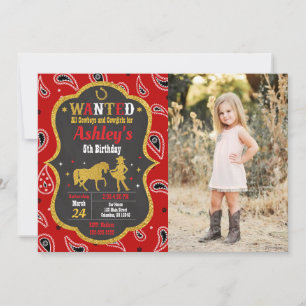Cowgirl Western Party Gesucht Geburtstagsfoto Einladung