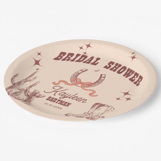 Cowgirl Western Retro-Brautparty angepasst Pappteller (Schrägansicht)