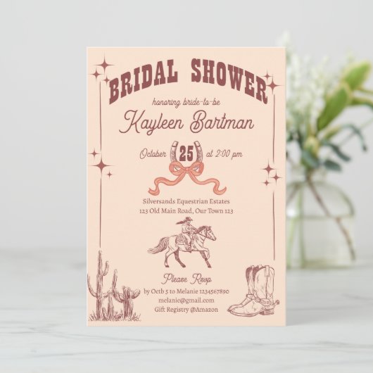Cowgirl Western Retro-Brautparty Einladung (Stehend Vorderseite)
