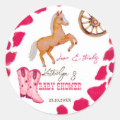 Cowgirl Western Rodeo niedliche Babydusche rosa Runder Aufkleber (Vorderseite)