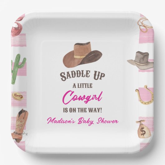 Cowgirl Western Rodeo Wild West Baby Dusche Pappteller (Vorderseite)