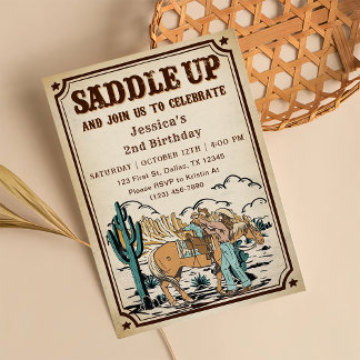 Cowgirl Western Rodeo Wild West Birthday Party Einladung