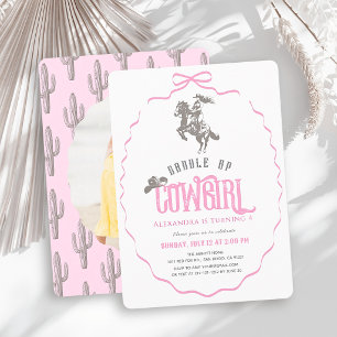 Cowgirl Western `Rosa Schleife Mädchen Foto Geburt Einladung