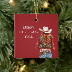 Cowgirl Western Rote Haare Weihnachten   Keramikornament