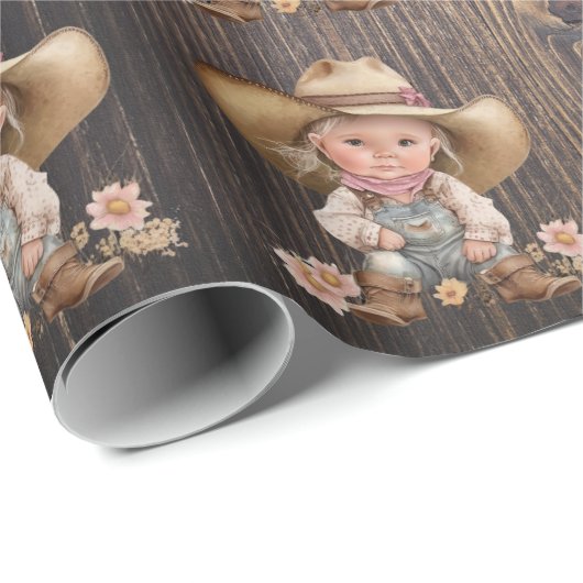 Cowgirl Western verbrannt braunes Holzkorn rustika Geschenkpapier (Rolleneckpunkt)