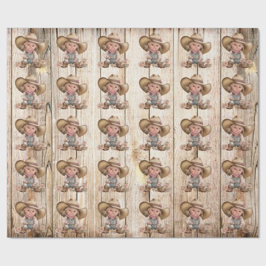 Cowgirl Western Weiße Holzkörnchen rustikales Mädc Geschenkpapier (Flach)