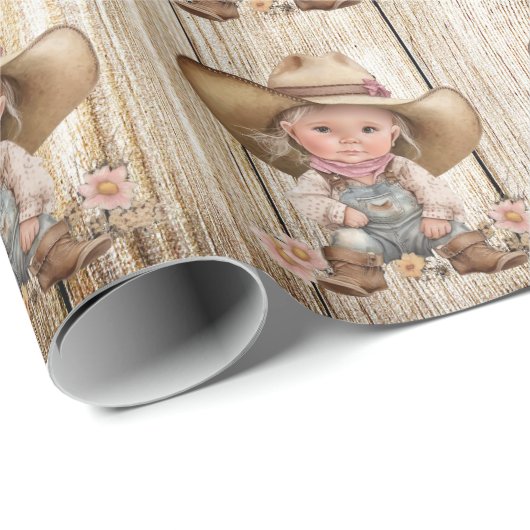 Cowgirl Western Weiße Holzkörnchen rustikales Mädc Geschenkpapier (Rolleneckpunkt)