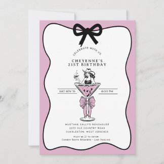 Cowgirl Whimsical Hand gezeichnete 21. Geburtstags Einladung