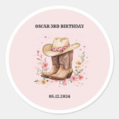 Cowgirl-Wildblumen Bash Birthday Pink | Western Runder Aufkleber (Vorderseite)