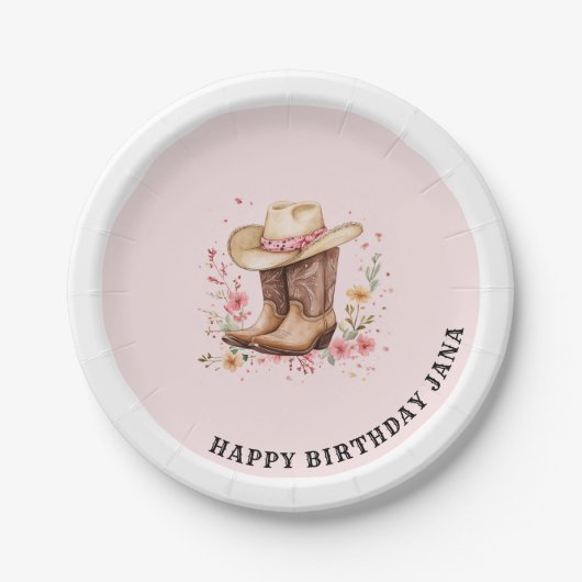 Cowgirl Wildblumen Bash Birthday | Rosa Western Pappteller (Vorderseite)