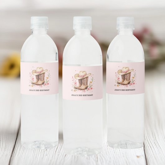 Cowgirl Wildblumen Bash Birthday Wasserflaschenetikett