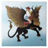Cowgirl Winged Lion Fantasy Red Fliese (Vorderseite)