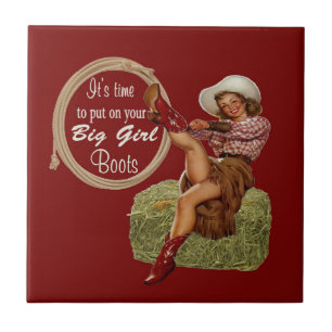 Cowgirl zieht dir große Stiefel an Fliese