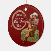 Cowgirl zieht dir große Stiefel an Keramik Ornament (Links)