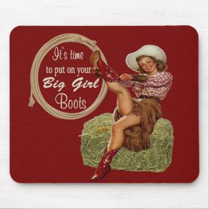 Cowgirl zieht dir große Stiefel an Mousepad
