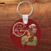 Cowgirl zieht dir große Stiefel an Schlüsselanhänger (Vorderseite)