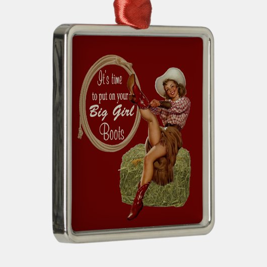 Cowgirl zieht dir große Stiefel an Silbernes Ornament (Rechts)