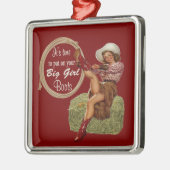 Cowgirl zieht dir große Stiefel an Silbernes Ornament (Links)
