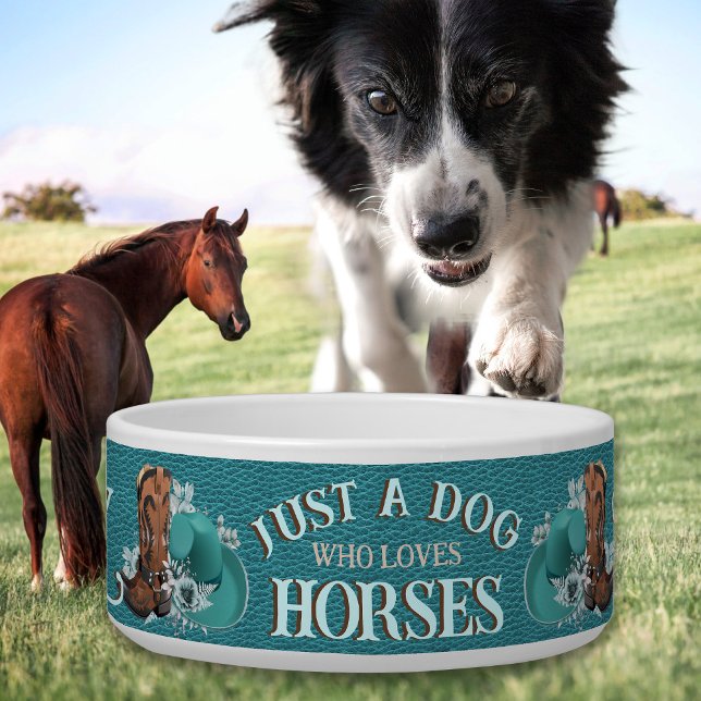 Cowgirl zitiert türkisfarbene Lederschuhe Napf (Cowgirl quote turquoise leather cowboy boots hat pet bowl for ranch dog, barn dog, cattle dog)