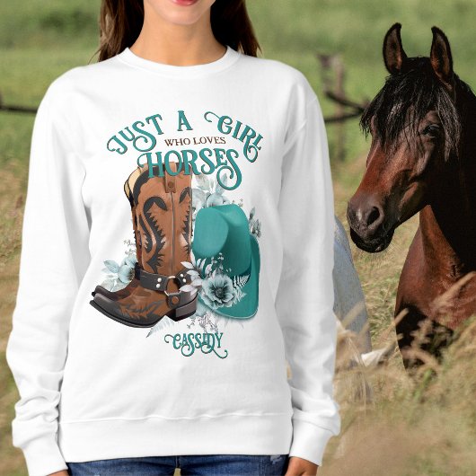 Cowgirl zitiert türkisfarbene Lederschuhe Sweatshirt