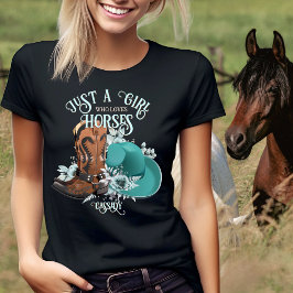 Cowgirl zitiert türkisfarbene Lederschuhe T-Shirt