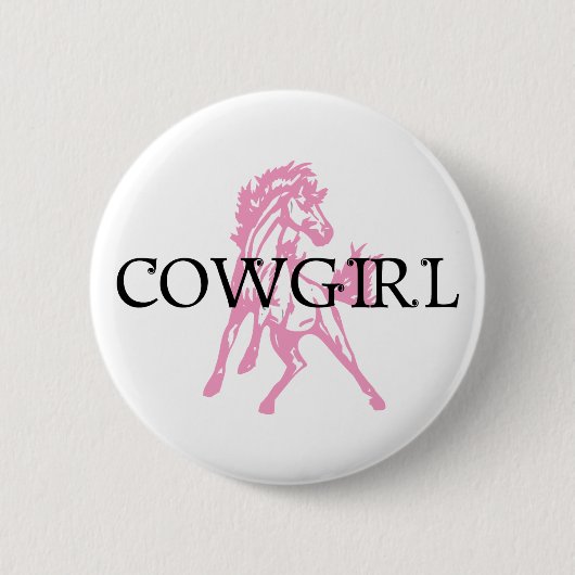 Cowgirlbronc-Pferd (rosa Pferdeversion) Button (Vorderseite)